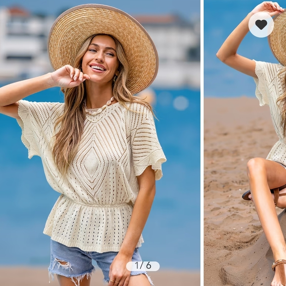 Cupshe Beige Cinched Waist Short Sleeve Cover-up Top